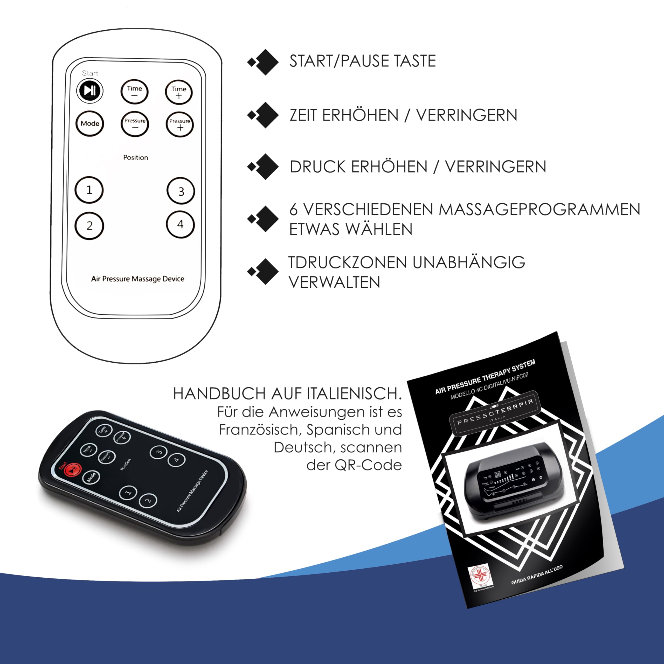 Dinamicamed | PRO 4.0 Beinmassagegerät | 4 Luftkammern | 6 Programme, verstellbarer Druck, inkl. Beinmanschetten, Shorts & Armmanschette | Pressotherapy Lymphdrainage fördert Durchblutung