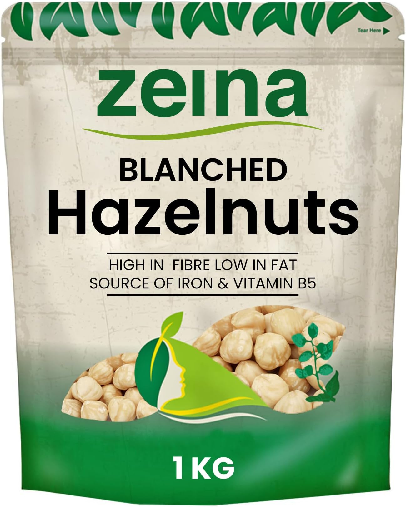Zeina Blanched Hazelnuts (1Kg) - Gluten-Free and Vegan Approved Whole Hazelnuts with Iron, Vitamins and Fibre for Healthy Cooking, Snacking and Salads, Suitable for Vegetarians, Vegans and Coeliacs