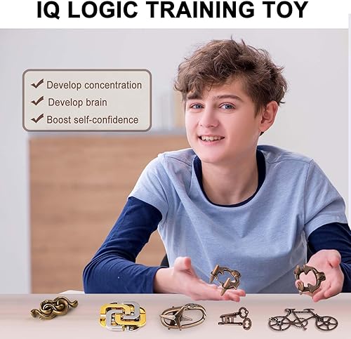 Miniatura 39 de Juego de rompecabezas de metal y madera de 16 piezas, rompecabezas de lógica y anillo desafiantes para adultos, regalo entretenido y reflexivo para