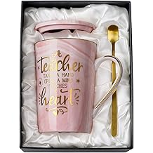 Unique Teacher Appreciation Gifts for Women - Best Teachers Christmas Mug for Teachers from Student, 14Oz Pink Marble Ceramic Gold Print Teacher Cup, Birthday Retirement Graduation, Nice Gift Boxed