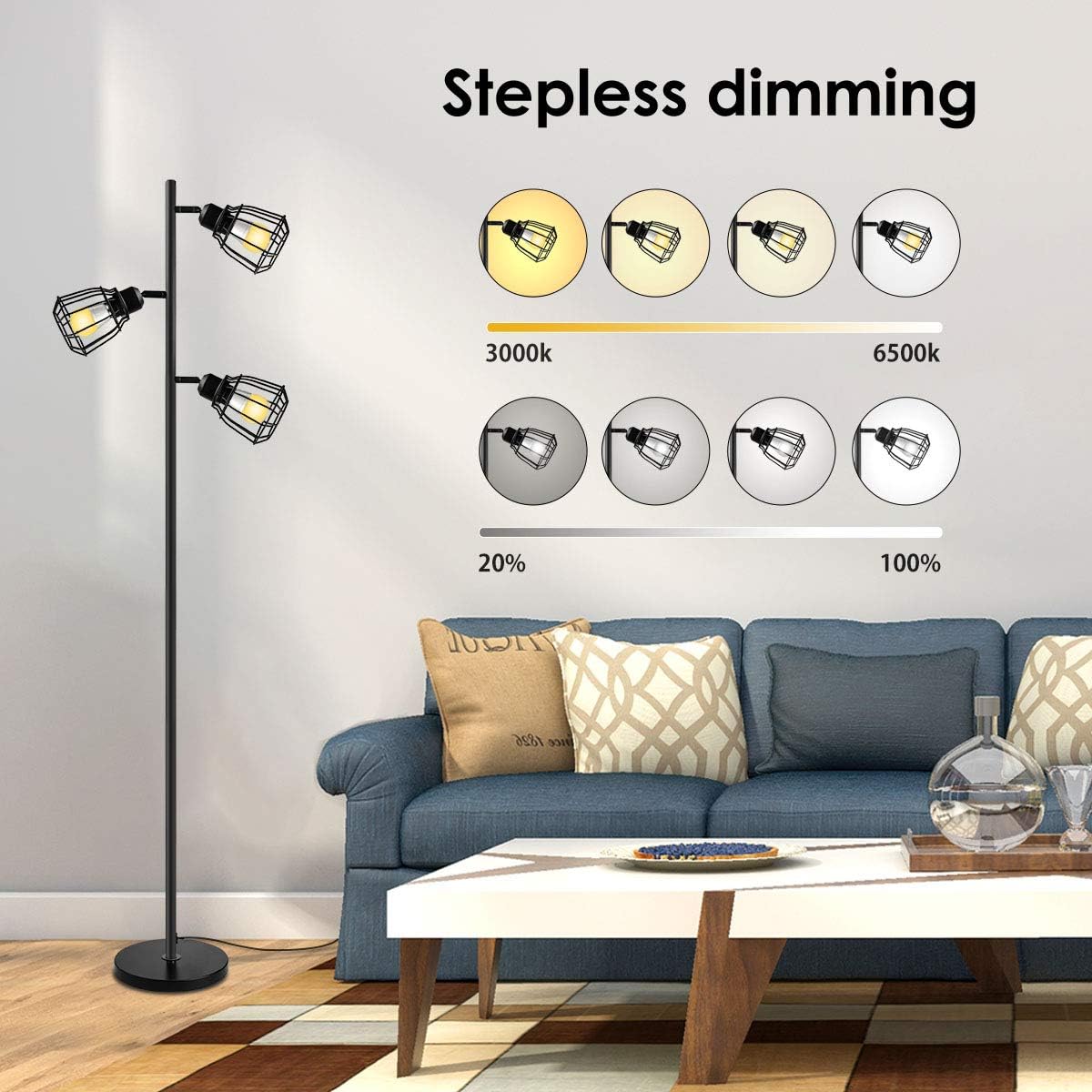 Bеѕt Prоmо Joly Joy Arc Floor Lamps, Super Bright LED Torchiere Metal 3-Light Tree Floor Lamp, 18W LED Floor Light with Remote Control，Standing Lamp with Stepless Dimmer for Living Room, Office and Bedroom