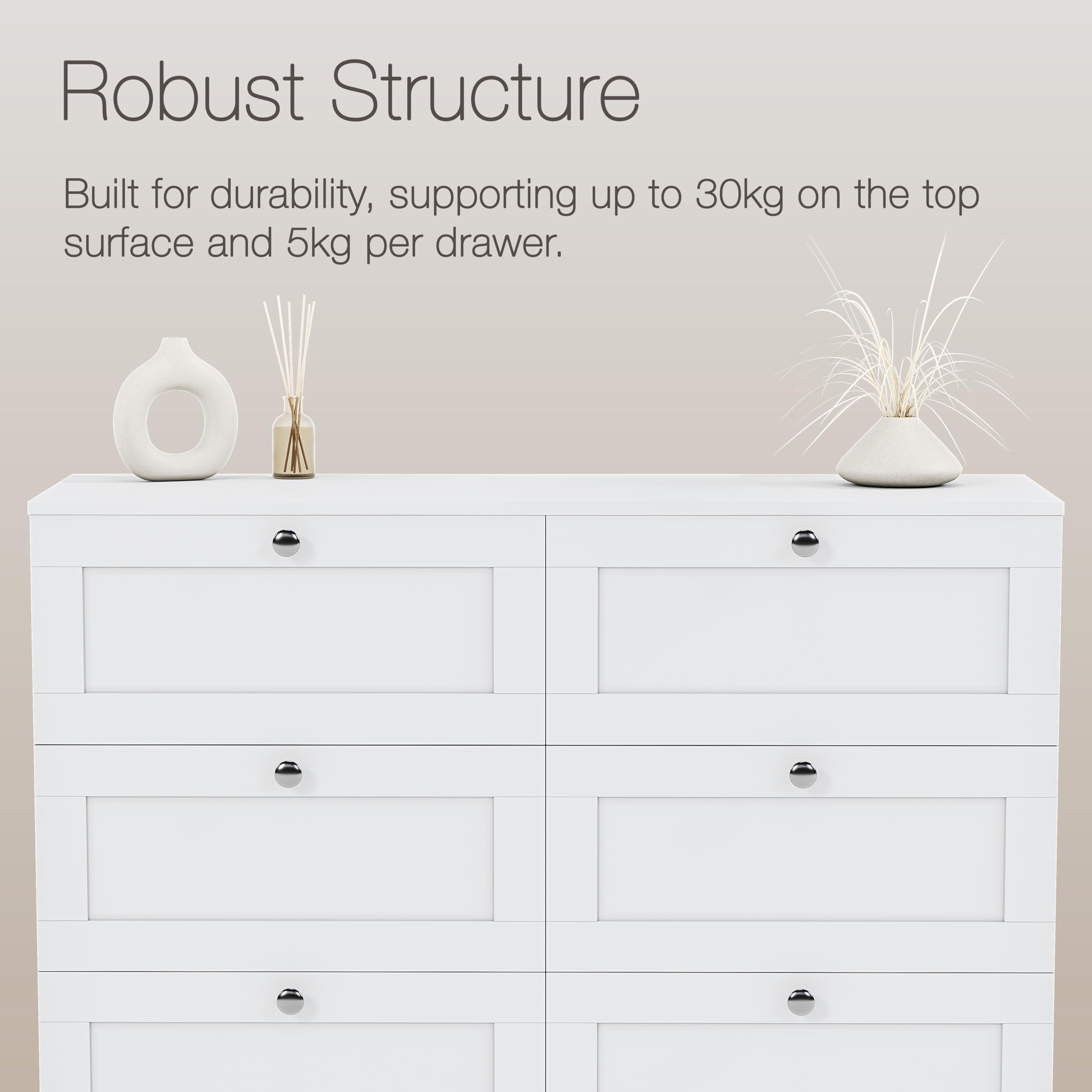 Vida Designs Altino 8 Drawer Chest of Drawers | White | H 99 x W 100 x D 36 cm | Wide Bedroom Storage Unit | Easy Assembly | Clothes Storage Cabinet | Modern Shaker Style Hallway or Guest Room — view 4