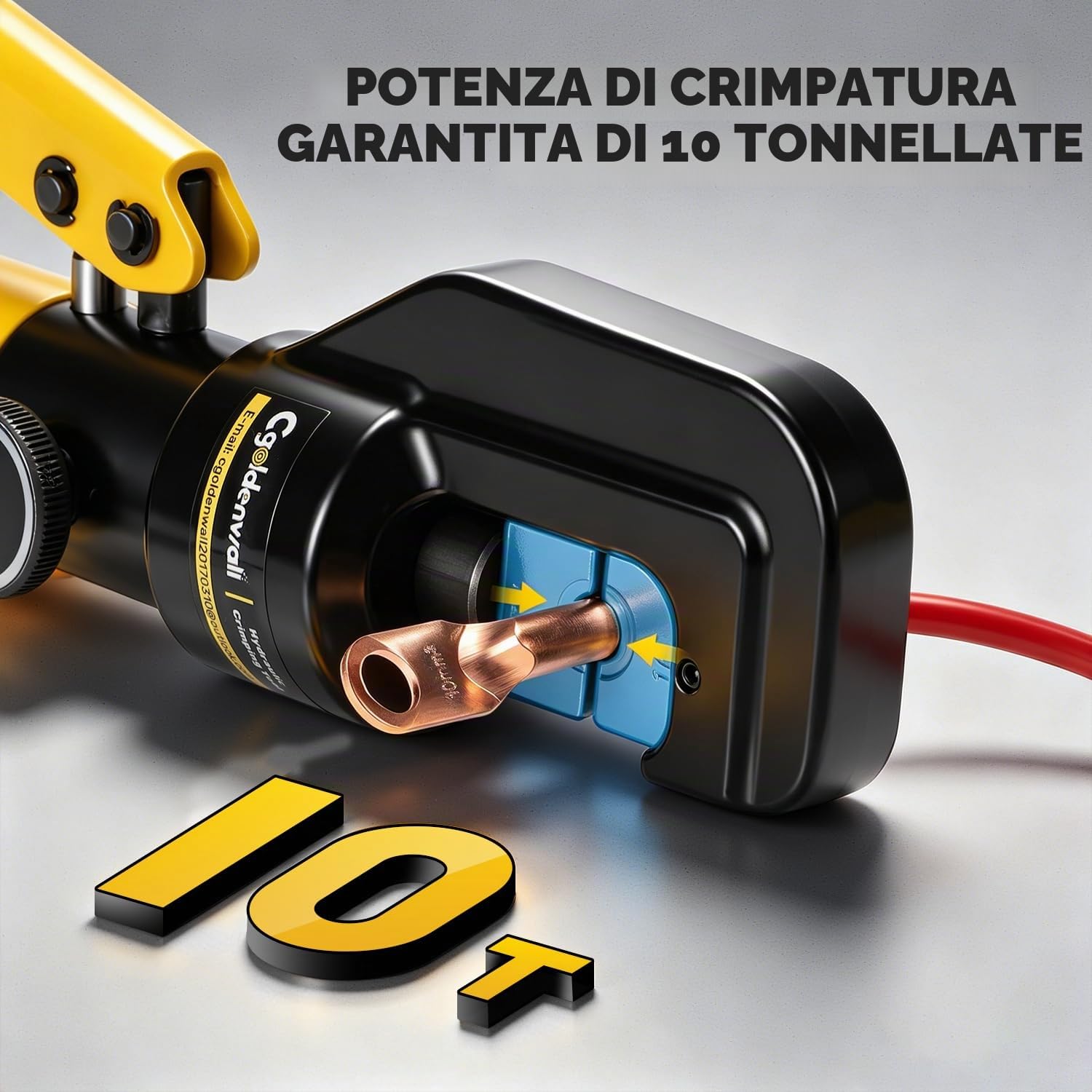 CGOLDENWALL Pinza Crimpatrice Idraulica 4-70mm² per Rame/Allumini | Gamma di Crimpatura 4–70 mm² con 9 Matrici, Terminali Rame/Alluminio, Testa Rotante 180°, 70% Meno Sforzo Manuale