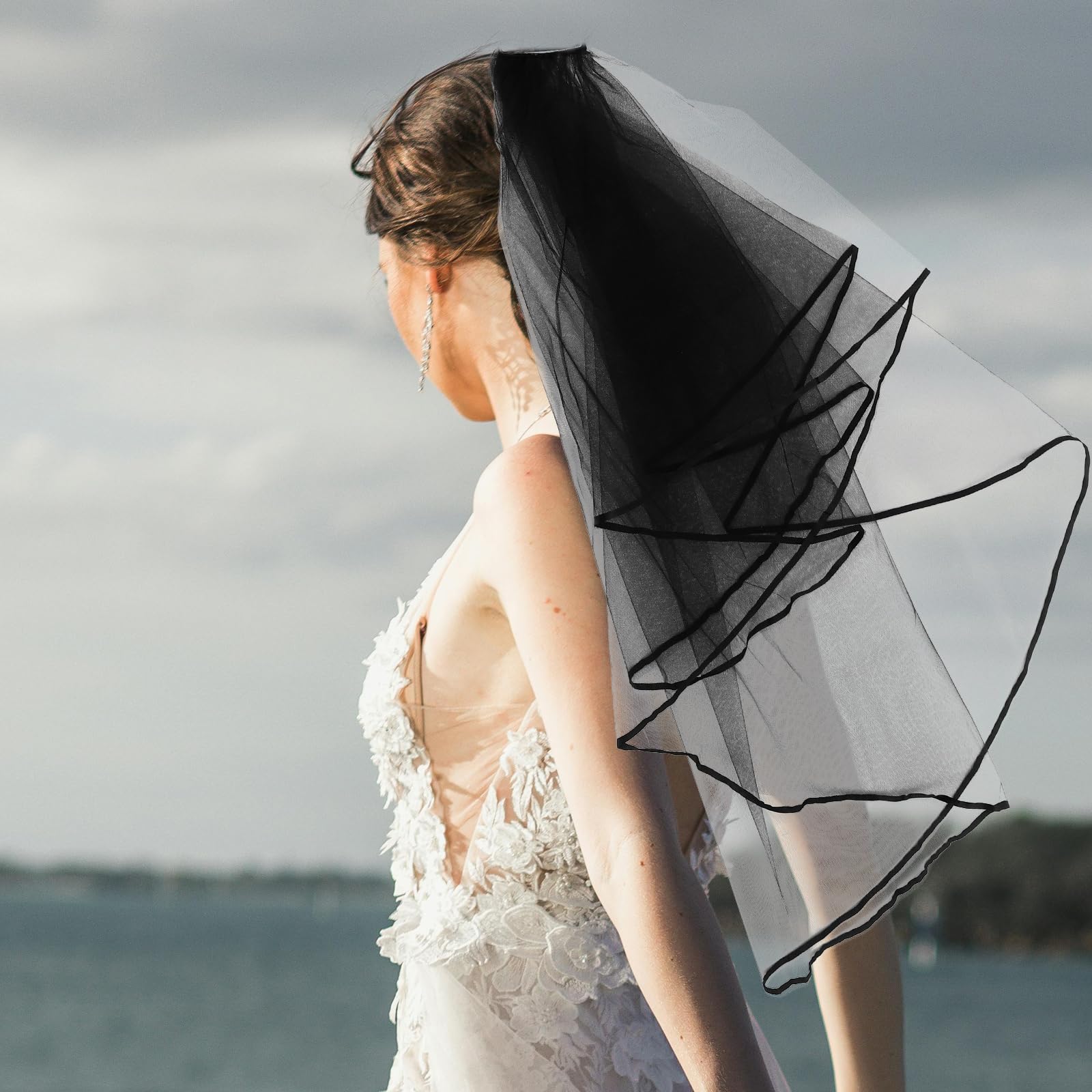 Zerodeko Velo Perfectos Peine con Poliéster para Novia Boda Negro de Accesorios Elegante Actividades Infantiles y Despedidas de Soltera