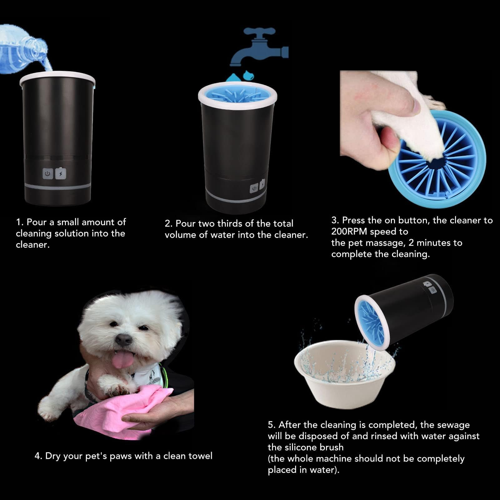 Limpiador automático de pies de perro, lavador eléctrico de pies, vaso portátil de limpieza de pies, máquina de limpieza de pies de perro para perros pequeños, medianos y grandes
