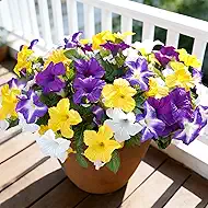 FULLMUSIC Spring Artificial Flowers for Outdoors, UV Resistant Fake Morning Glory, Look Real Faux Silk Plants for Front Door Garden Porch Planter