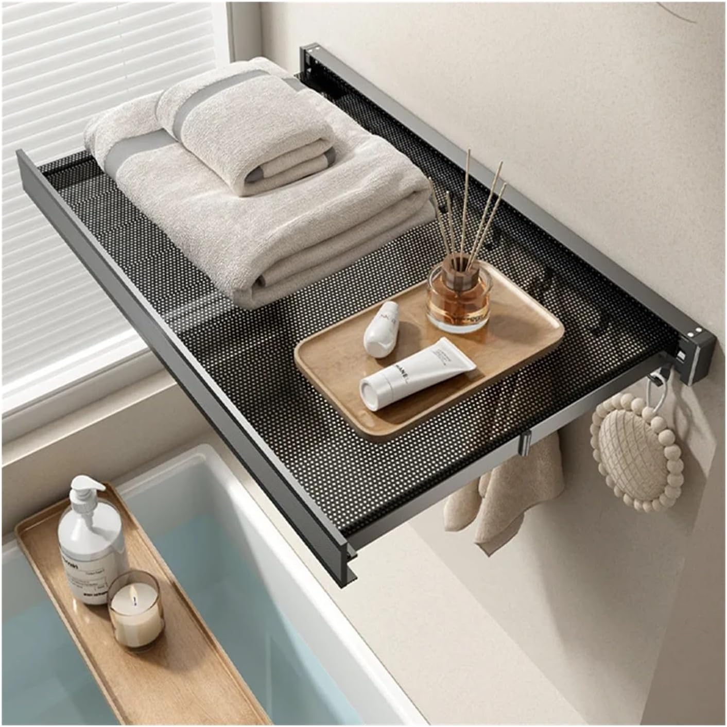 Genérico Retractable Laundry Drying Rack Space Saving Thicken Aluminum Clothes Hanger for Bathroom Closet Room Home Supplies(Black)