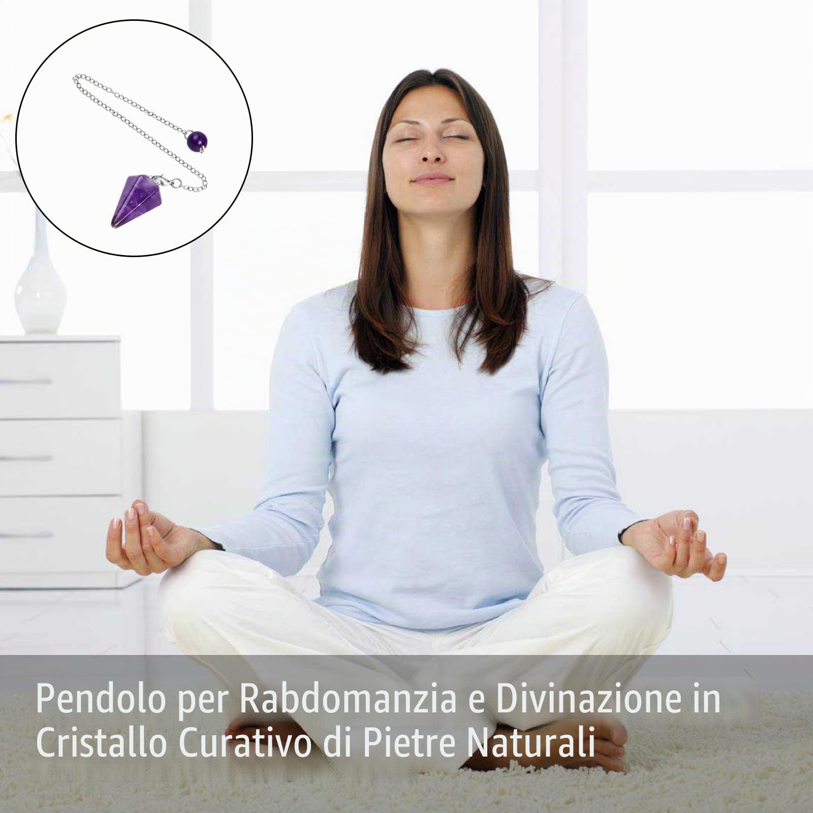 Pendolo di Cristallo di Ametista Guarigione, Meditazione Chakra