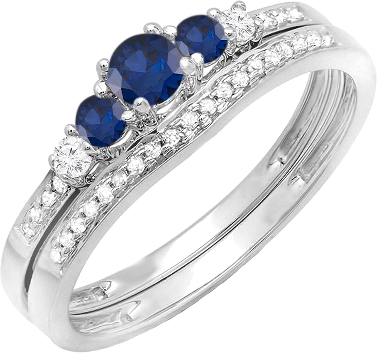Dazzlingrock Collection Round Gemstone & White Diamond 5 Stone Bridal Engagement Ring Set for Women (White Diamond 0.15 CT, Color I-J, Clarity I1-I2) in 14K Solid Gold