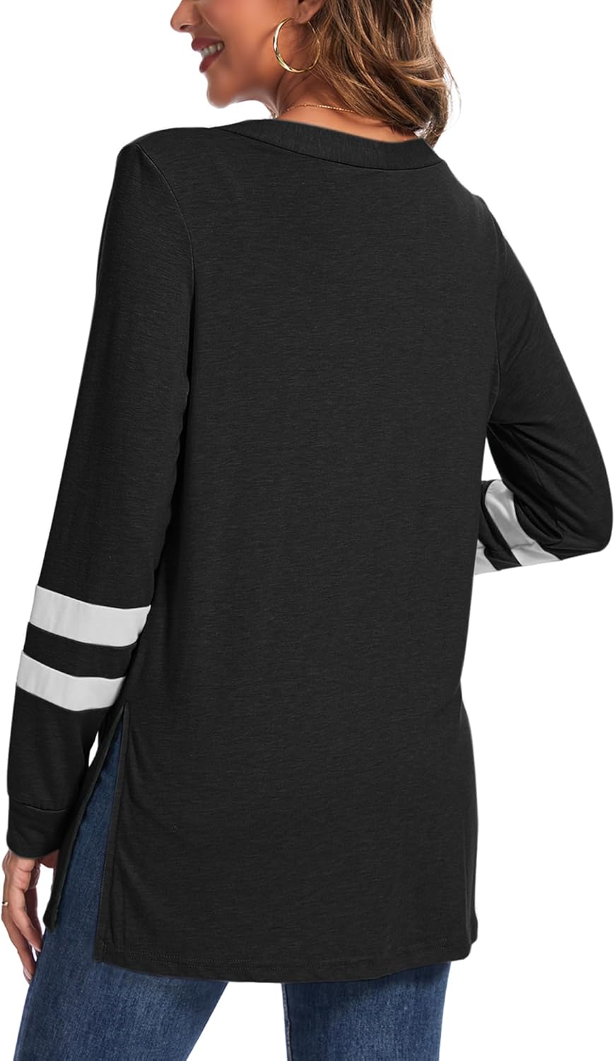 Lightweight Cardigan for Women Long Sleeve Valentine's Day Gifts Fall Cardigans with Pockets Open Front Sweater with Striped Sleeve Valentine's Day Gifts Black-XXXL - Image 3