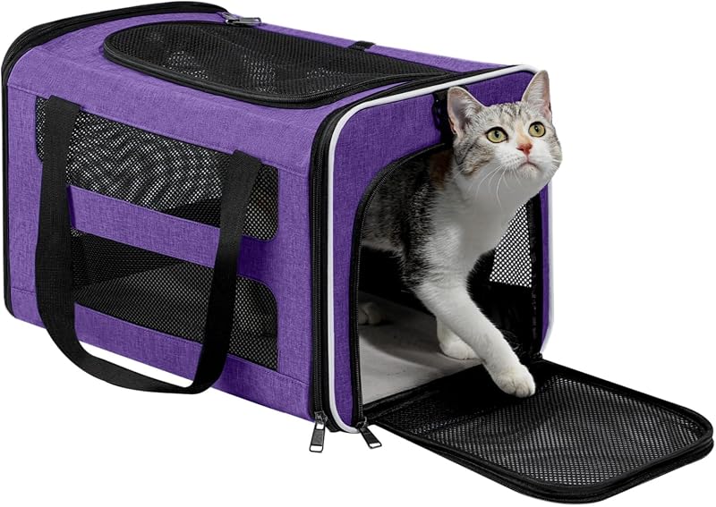 Cat Carrier Soft-Sided Travel Bag for Medium to Large Cat Over 15lbs | Small Puppy Dog Carry Crate 12 Pounds, Top Entry, Breathable Mesh, Pet Kitten Rabbit Cage Bag Transport Kennel Collapsible