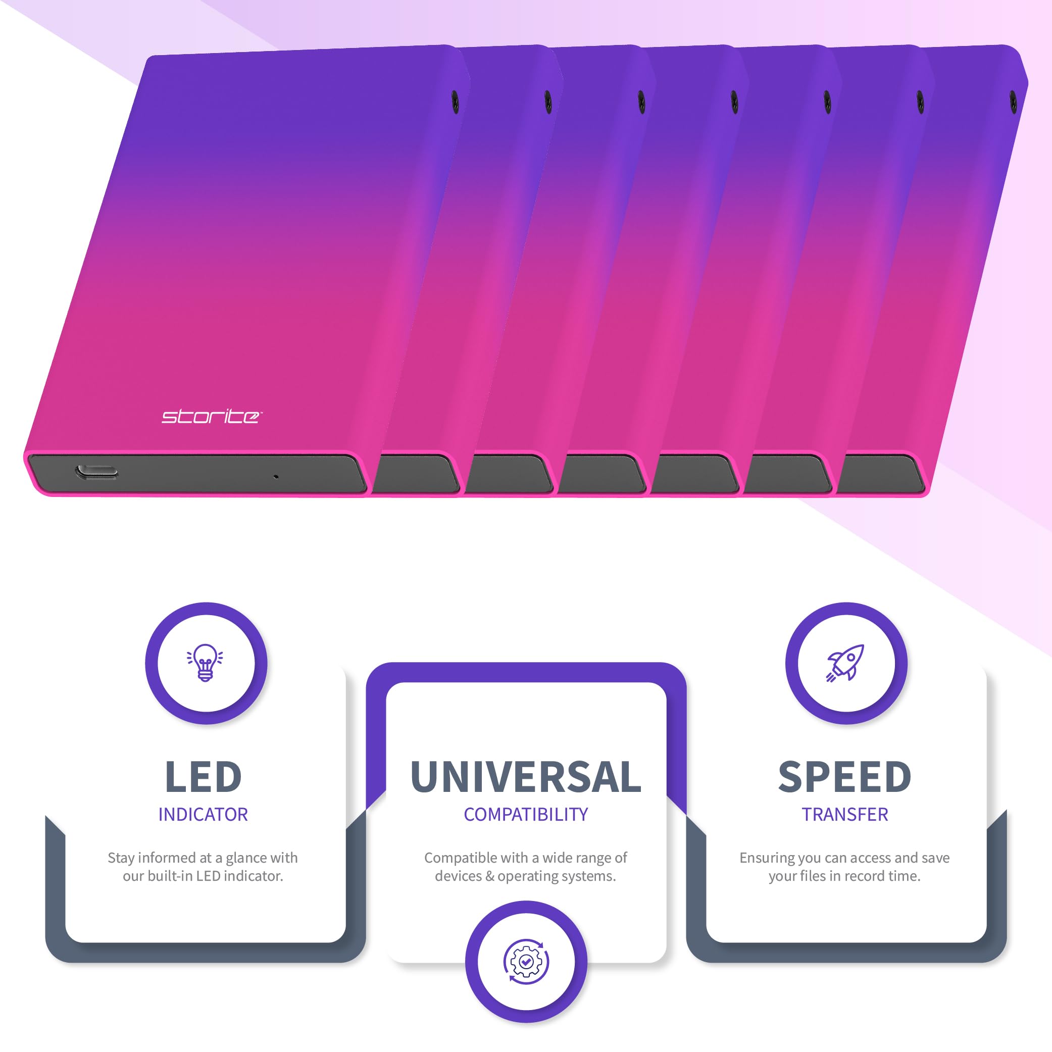 Storite Externe Festplatte 500 GB USB 3.0 – Tragbare Festplatte 2,5 Zoll, Plug & Play HDD mit LED-Anzeige, Kompatibel mit PS5, PC, Mac, Laptop, Spielekonsole – Mehrfarbiges Speicherlaufwerk