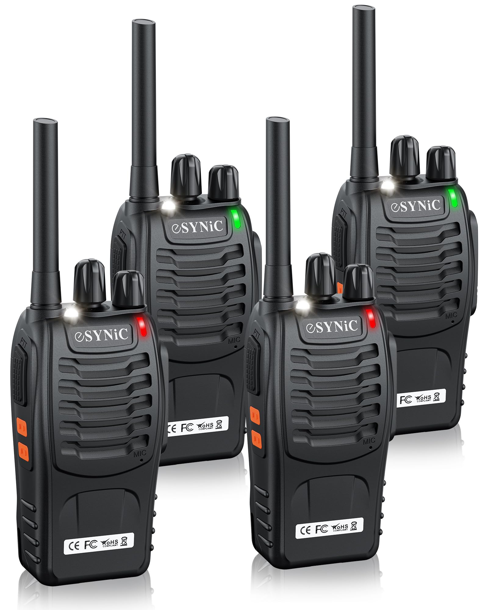 ESYNiC 2 Paio Walkie Talkie Radio USB Ricaricabile PMR 446MHz VOX Ricetrasmittente Portatile 16 Canali Singola Banda Walkie-Talkie Professionali con Cavo Auricolari Funzione Torcia Elettrica