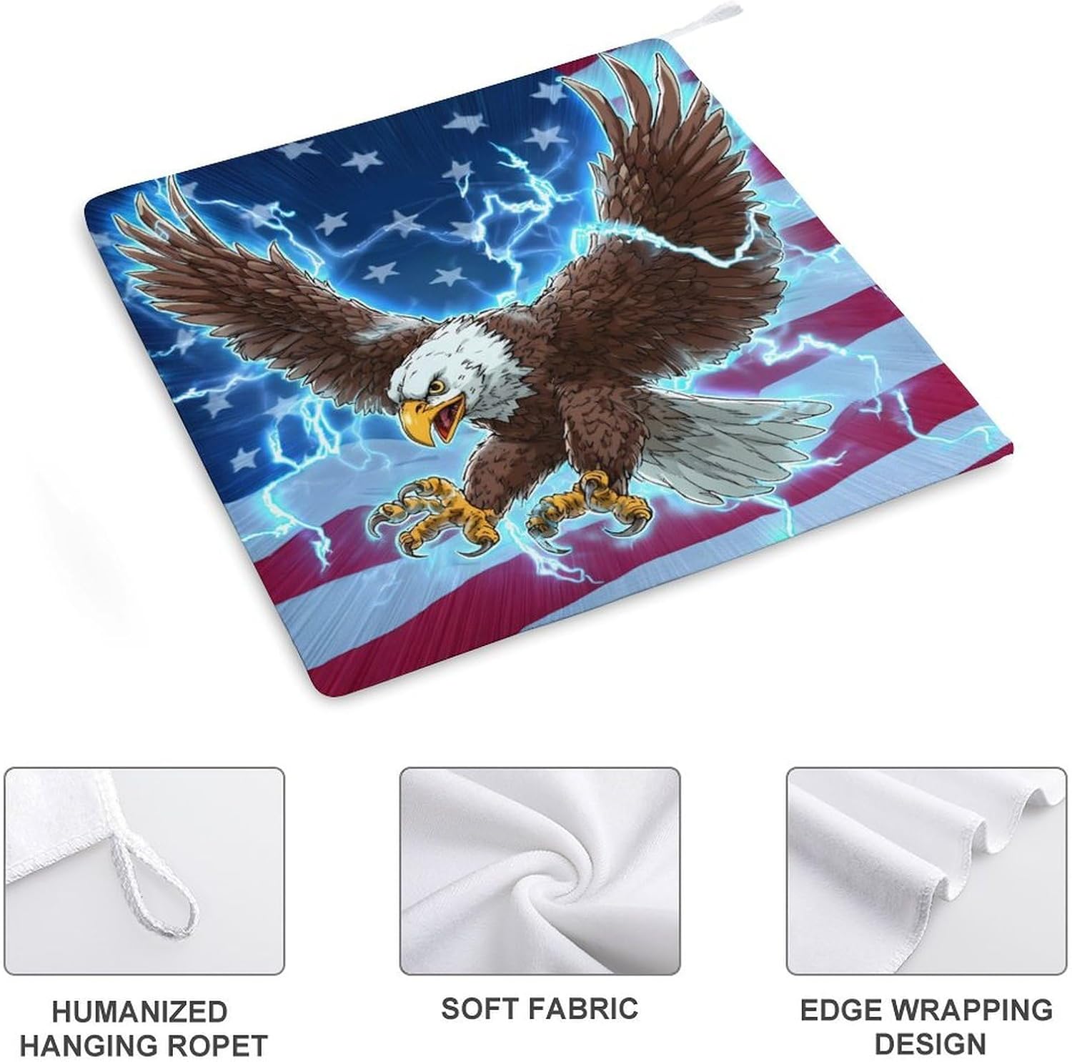 Flag of USA Bald Ea-gles Microfiber Hand Towels for Bathroom Soft Absorbent Bath Kitchen Towel with Hanging Loop 4PCS