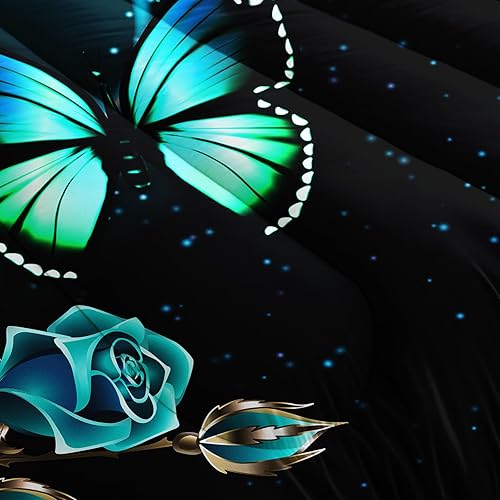 Miniatura 6 de AILONEN Juego de edredón de mariposas, tamaño Queen, diseño de flores azules de ensueño, cielo estrellado, diseño de mariposas, juego de edredón