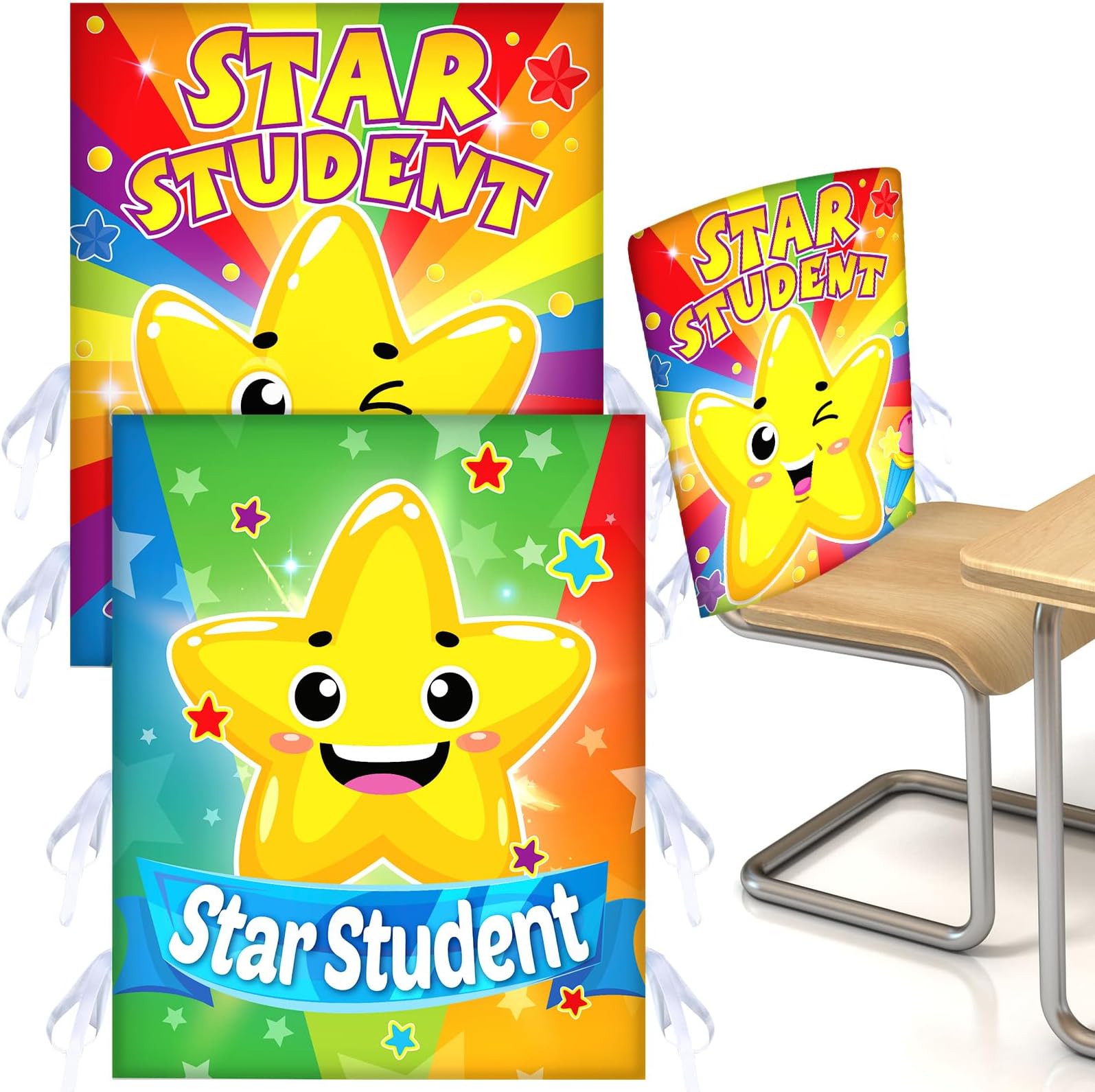 HunnmingRe2 Pieces Star Student Chair Cover for Kids Colorful Seat Cover for Classroom Office Home Party School, 18.9 x 15.75 Inches