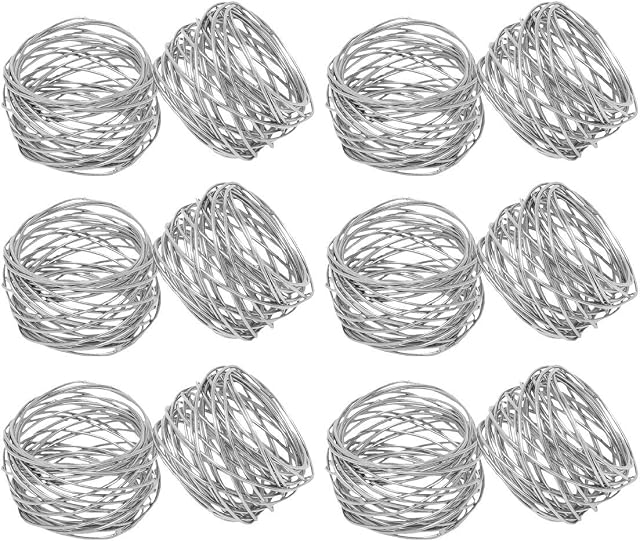 Kaizen Casa Handmade Silver Round Mesh Napkin Rings Holder for Dinning Table Parties Everyday, Set of 12 (Silver, 12)