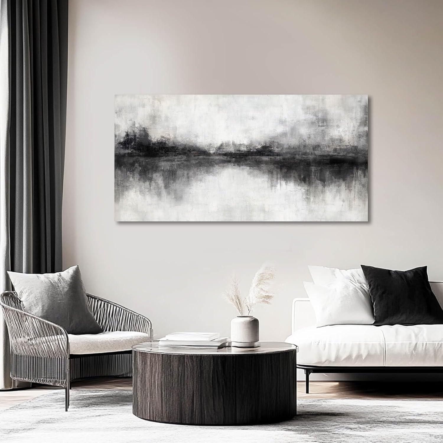 Pictures for Living Room Wall Decoration Black Wall Decor Dining Room Abstract Canvas Wall Art White Home Decor Black And Grey Office Artwork 20"x40" - Image 7