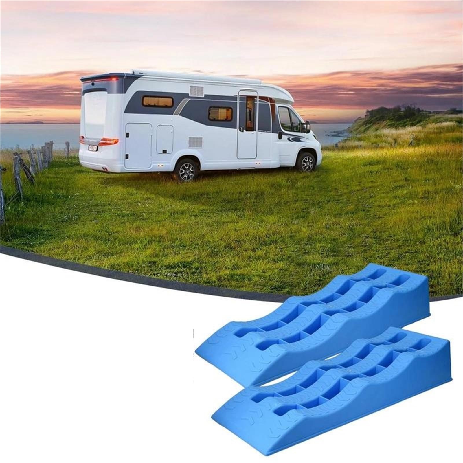 Calza Rueda para Autocaravana Rampas de nivelación Coche, 2 uds., cuñas for Ruedas RV, Bloques for Caravana 3 Pasos, y niveladores for Remolque, Ligeras(Blue-60.95x20.82x11.93cm)