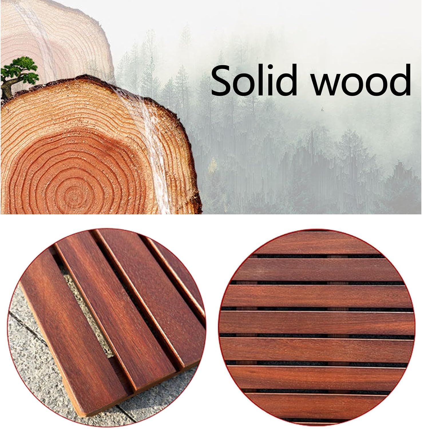 Non Slip Wood Floor Sturdy Mat, Kitchen Floor Mats, Natural Material/Clear Texture, for Inside Shower/Bathtub/Toilet(W60xL70cm)