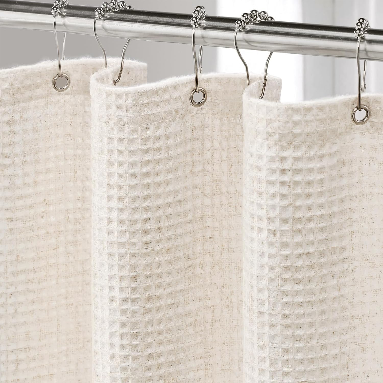 Linen Waffle Weave Shower Curtain Cream Shower Curtains for Bathroom Beige,72" W x 72" L