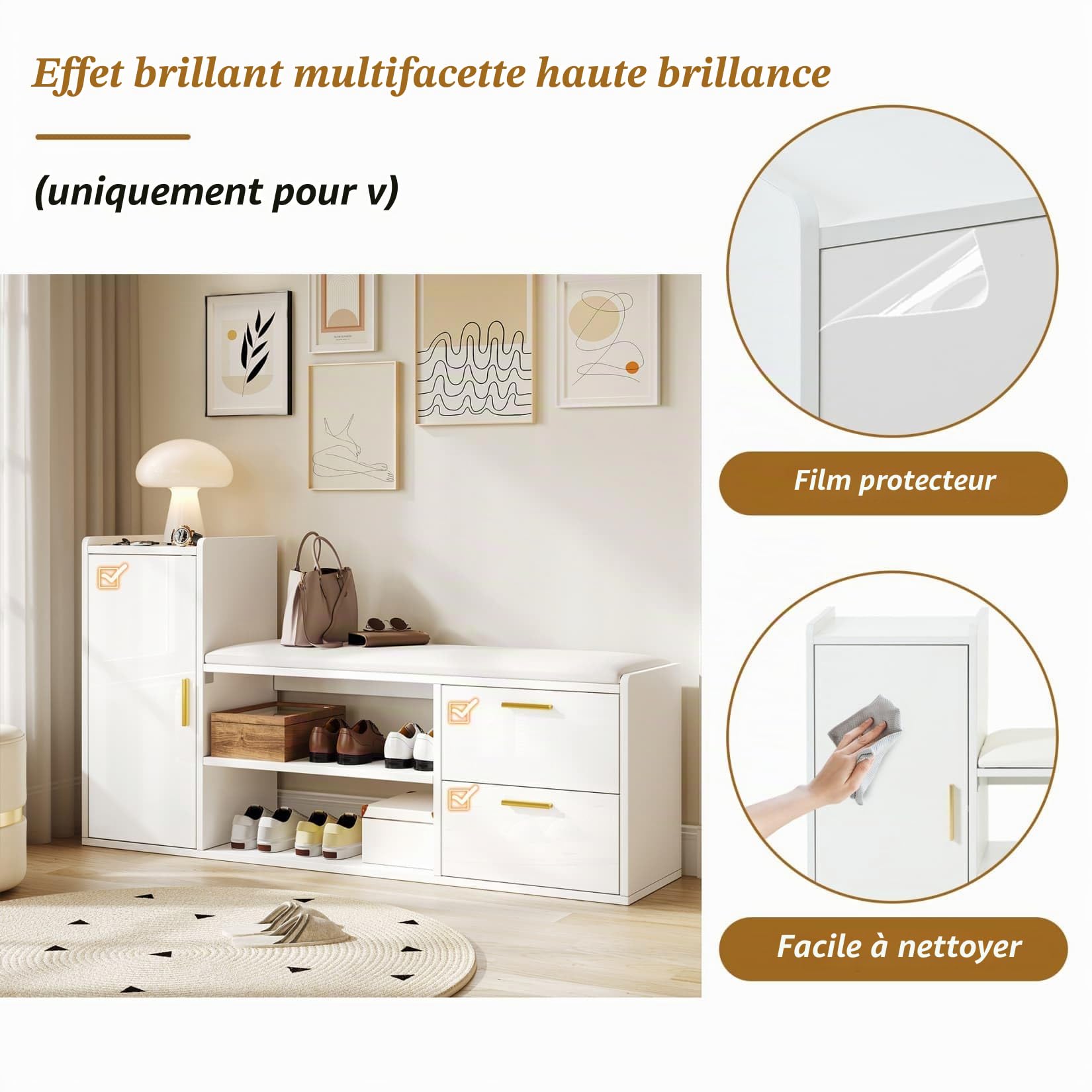 EURHCIO Meuble à Chaussures Mince 30x128x68cm,Rangement Chaussure avec Banc Rembourré,2 Tiroirs,Armoire,Étagères Ouvertes à Deux Niveaux,pour Entrée Salon