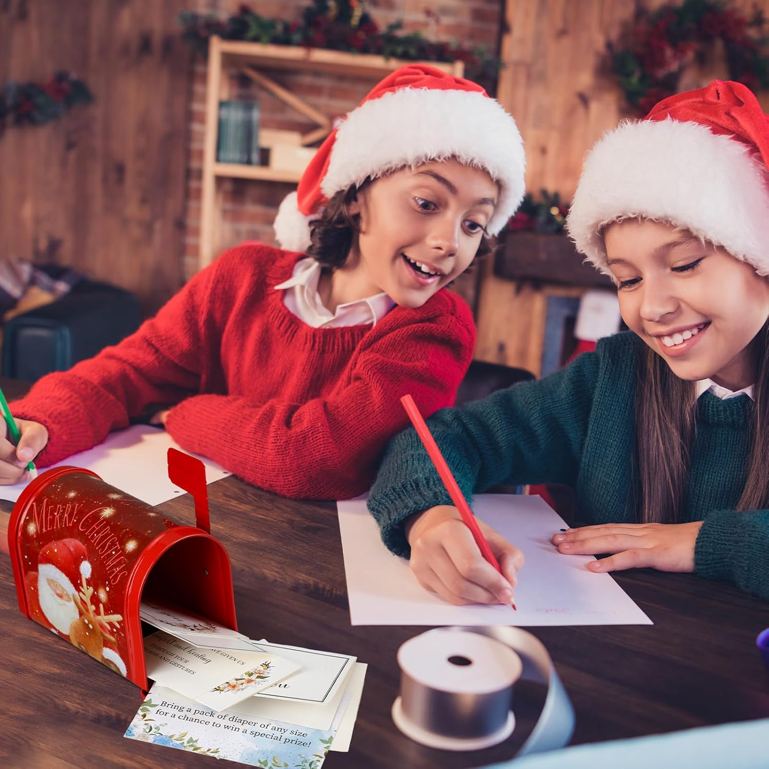 Tandefio 6 Pcs Christmas Tin Mailbox Xmas Mini Metal Small Santa Mailbox Cookie Tin Box Shaped Christmas Storage Container for Candies Snack Treat Gift Box for Supply Party Favors