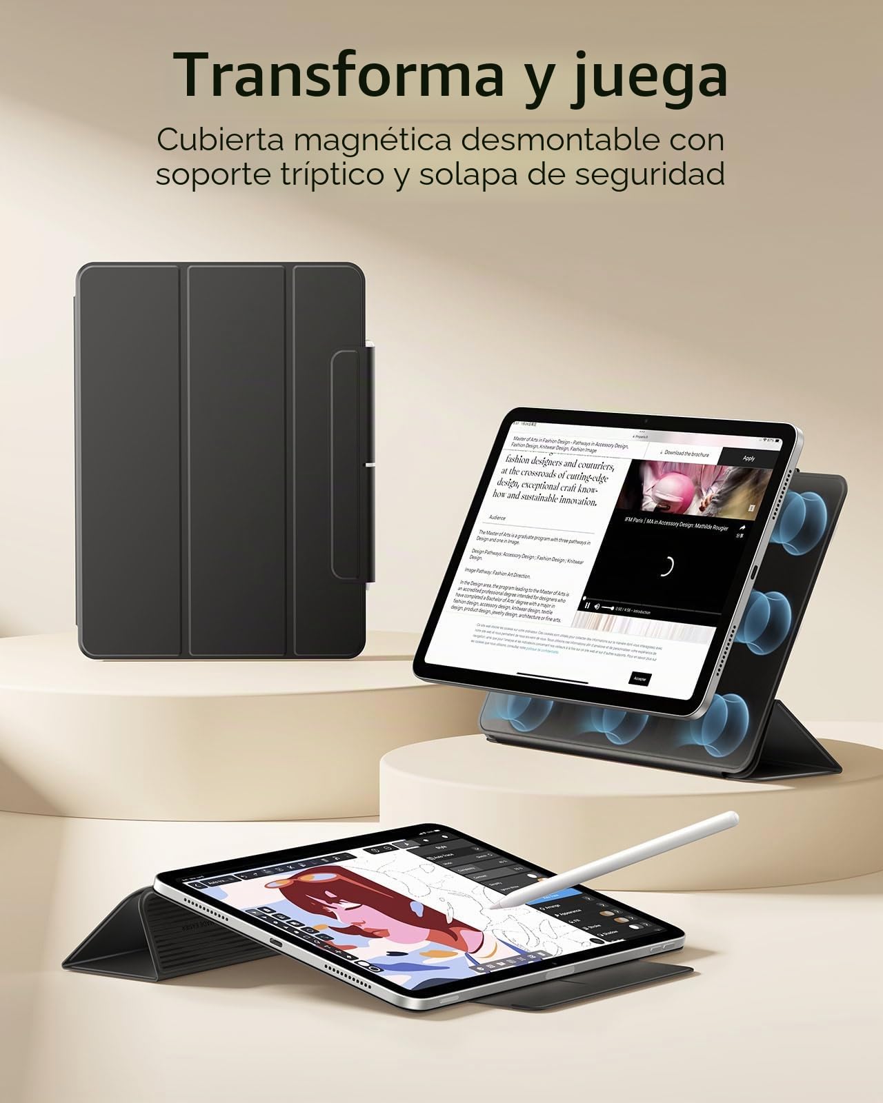 ESR Funda para iPad Air 11" M4/M3/M2 2026/2025/2024, iPad Air 8a/7a/6a/5a/4a Gen, Funda con Bloqueo Magnético, Funda Slim Tríptica, Compatible Pencil Pro/Pencil USB-C, Auto Encendido, Negro