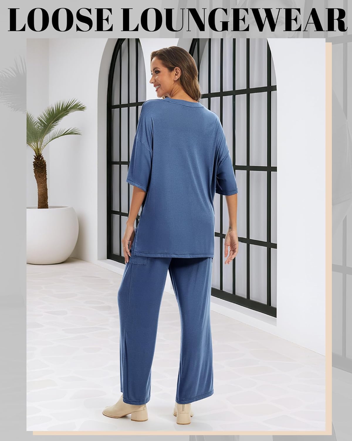 Women 2 Piece Outfit Set 2026 Casual Lounge Matching Set Loose Short Sleeve Sweatsuit Travel Vacation Tracksuit - Image 3