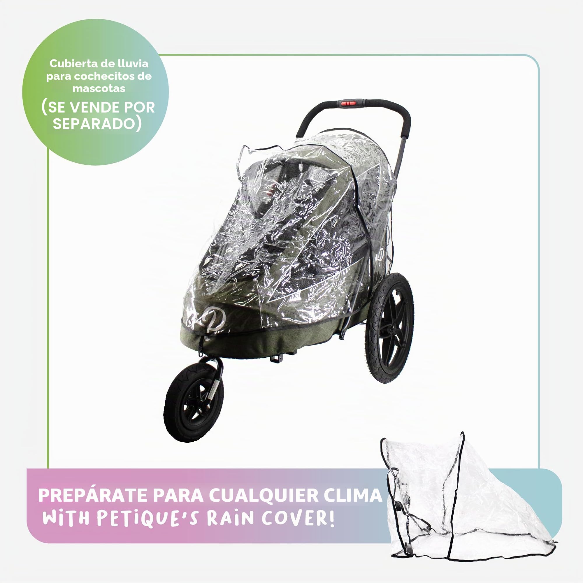 Petique Breeze Remolque para Bicicleta y Carrito de Mascotas | Se Pliega con Una Mano | Colchón, Freno Doble, Ruedas Aire 16"/8.5", Adaptador Bicicleta, Reflectores, 30kg Carga