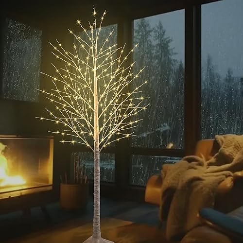Miniatura 7 de Árbol de abedul iluminado con 600 luces LED de 7 pies, incluye luces parpadeantes, árbol de abedul LED con temporizador, árbol iluminado para