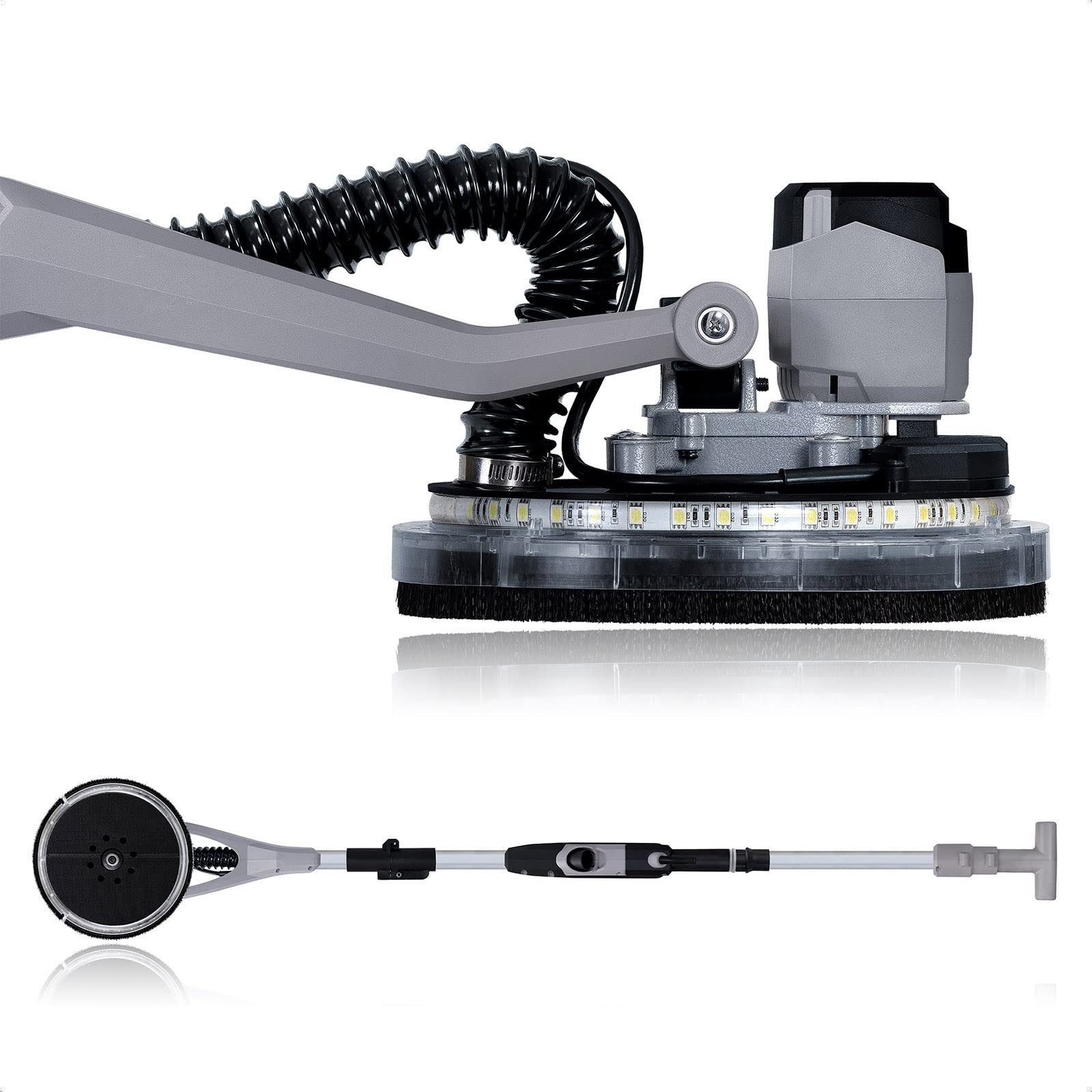 Werku WK403260 + 6 Lijas, Lijadora Circular Paredes-Techos Brushless, Calidad Profesional, Digital, Potencia 400 W, Disco 225 mm, Sistema Luz LED Visión, Incluye 6 Discos Lijado y Manguera Aspiración