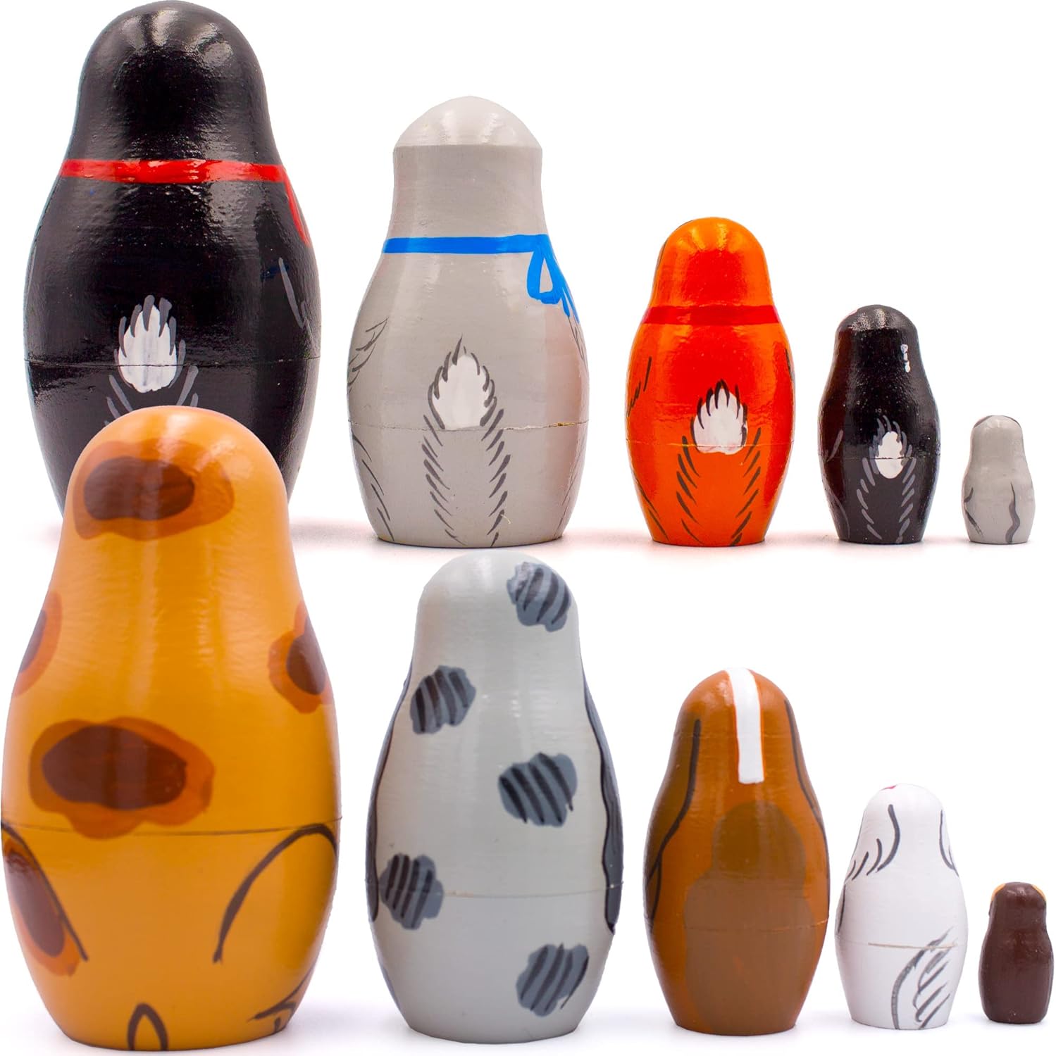 AEVVV Animals Nesting Dolls Set of 10 pcs - Cat & Dog Figurines - Wooden Matryoshka Dolls - Gifts for Animal Lovers