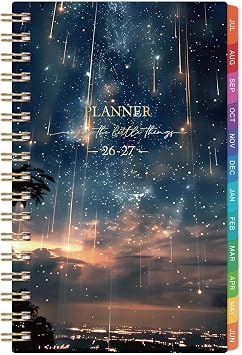 Pocket Calendar 2026-2027 - Pocket Planner 2026-2027, Jul. 2026 - Jun. 2027, 4.1 6.8, Weekly & Monthly Pocket Planner for Purse, Pocket Planner with 12 Colourful Monthly Tabs, Strong Twin-wire Binding, Galaxy Cover