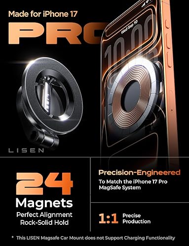 Vista 3 de LISEN for MagSafe Car Mount for iPhone 17 PRO MAX, Extra Smal Ultra Magnetic Phone Holder for Car Dashboard, Car Phone Holder, Car Accessories for