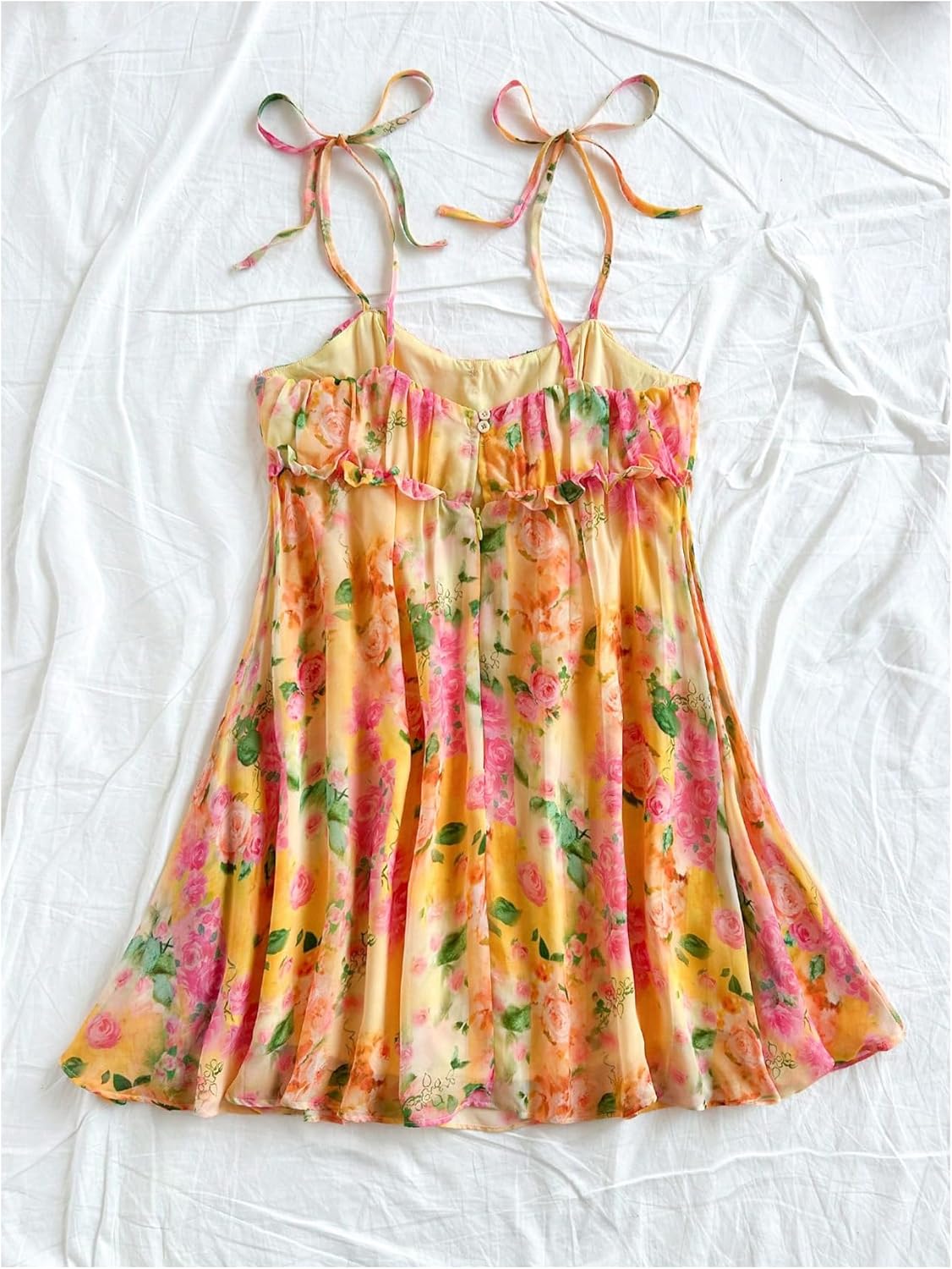 SOLY HUX Women's Boho Floral Print Mini Dress Tie Shoulder Spaghetti Strap Ruffle Hem Flowy Cami Dresses Sundress - Image 2