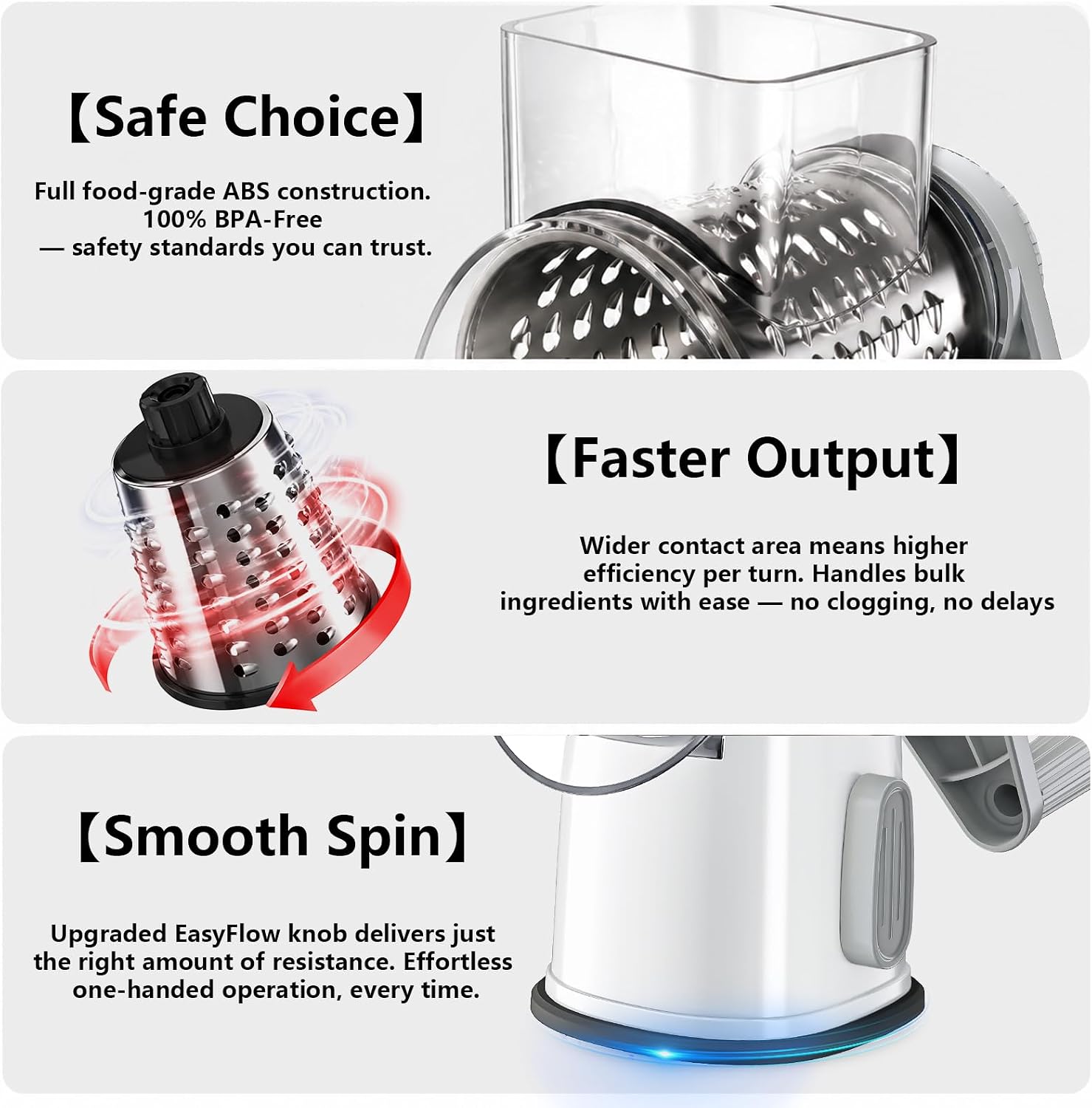 VEKAYA Rotary Cheese Grater Hand Crank Large Cheese Shredder(White Grey) image 5