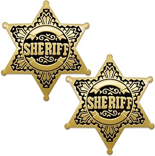 Sheriff Badge 2 Packs Metal Police Badges Pin Old West Prop Western Cop Star Badge for Kids, boys, Girls, Party, Adult (Gold)