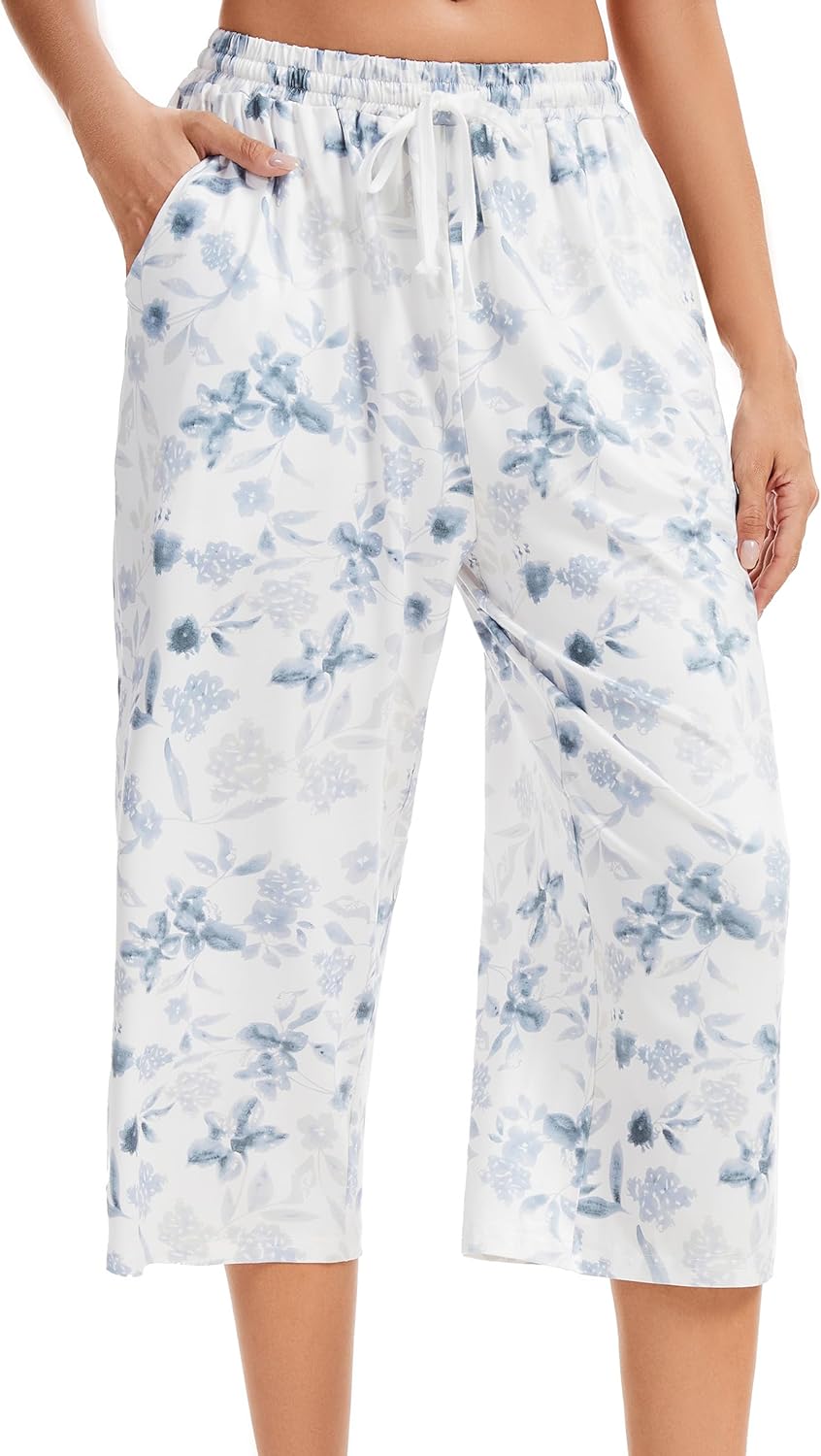 Women Pajama Pants Capri Cotton Sleep Lounge Pj Bottoms with Pockets - Image 4