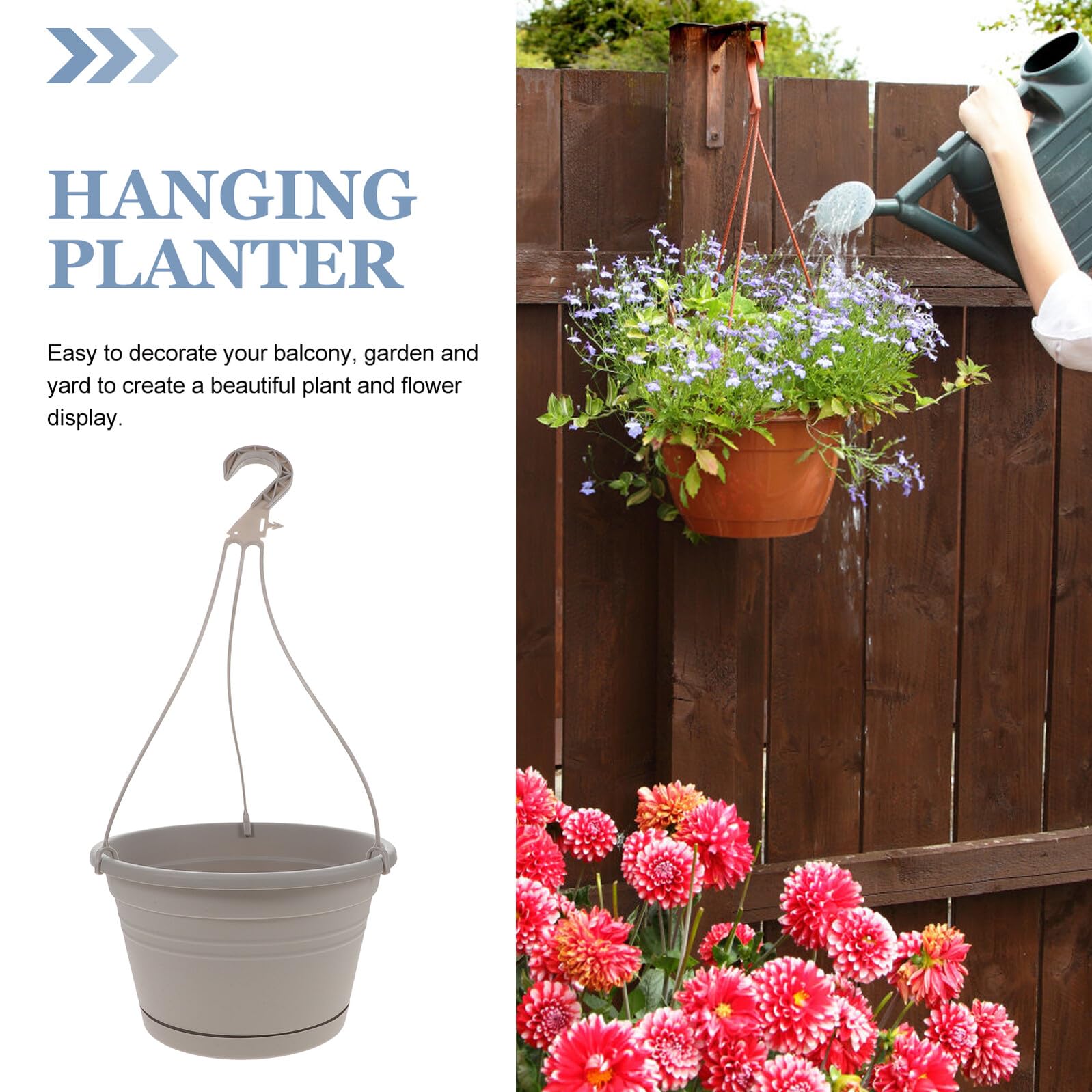 Set 3 Pezzi Vasi Appesi in Plastica per Piante da Balcone e Giardino, Portavasi Sospesi Multifunzionali Ganci per Decorazione Casa e Esterni