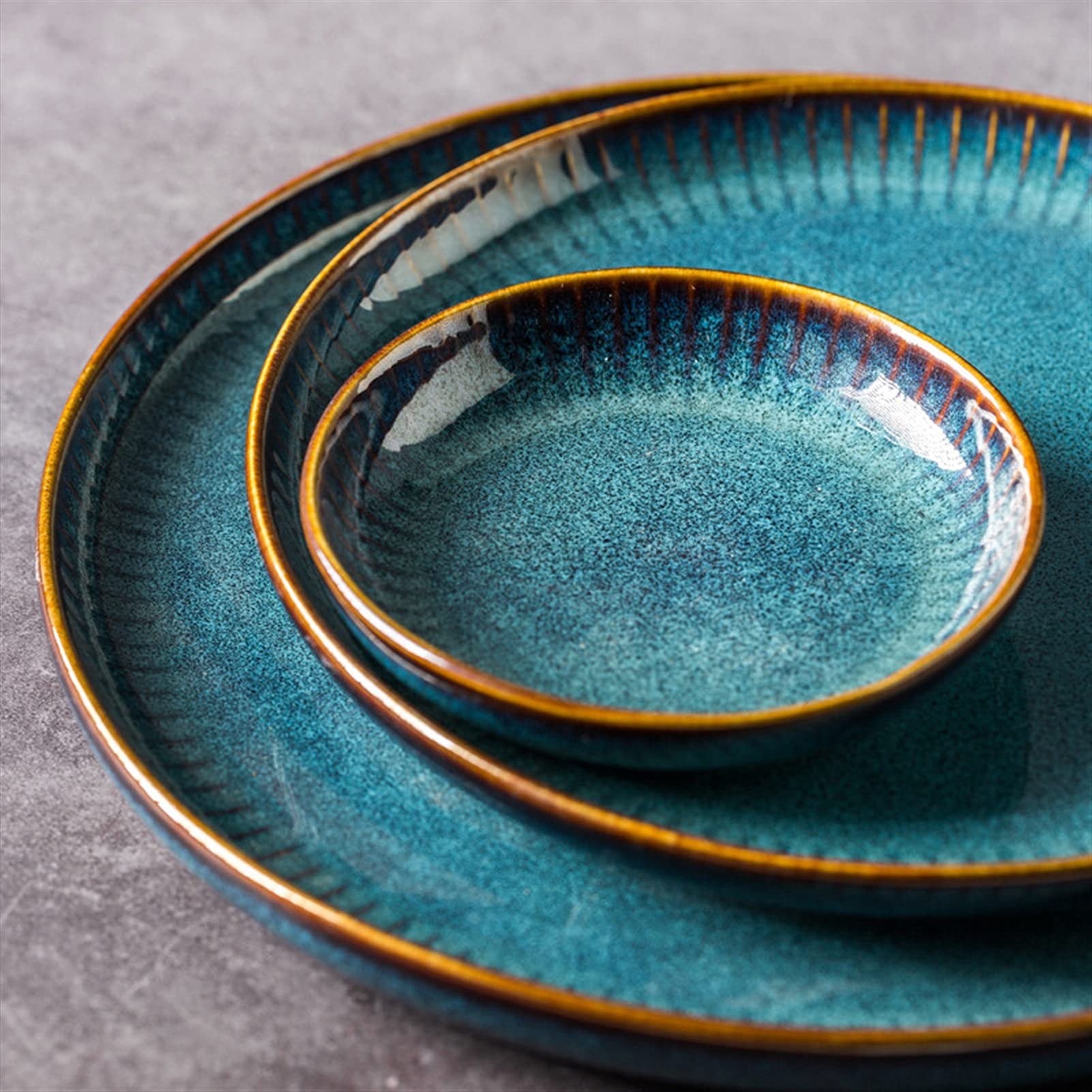 Assiettes Plates Nordic style céramique dîner assiettes riz salade bol bol bol rond plat dessert dessert vaisselle, bleu Assiette (Size : B)