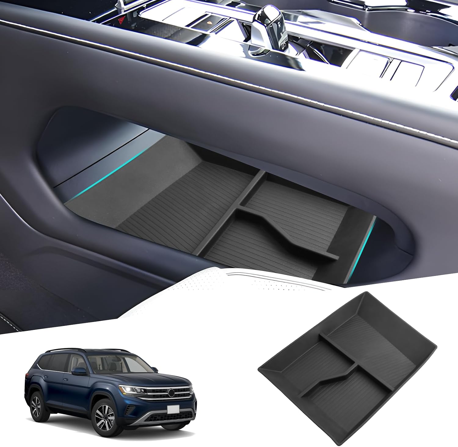 SHAOHAO for 2026 Volkswagen Atlas Under Console Organizer for 2024 2025 2026 Volkswagen Atlas Accessories Lower Organizer (SE/SE with Tech/SEL/SEL R-Line/SEL Premium R-Line) Storage Box Tray