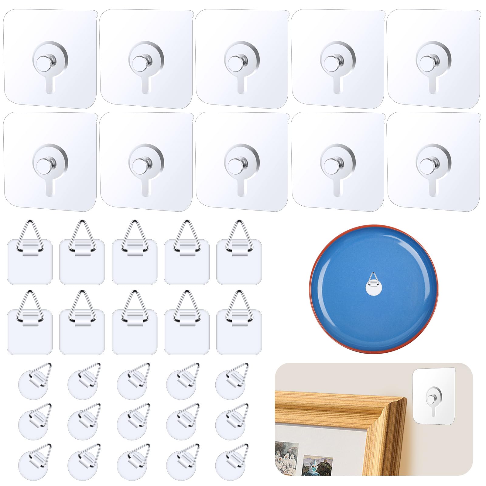 TNOMSNO 40Pcs Ganchos Adhesivos Invisibles, Ganchos Adhesivos para Fotos Colgadores Cuadros Adhesivos, Colgar Cuadros sin Agujero para Fotos, Cuadros y Obras de Arte