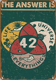 graman 42 The Answer to Life The Universe and Everything Poster Science Lover Wall Art Funny Hiking Art Print Hitchhiker's Guide Novelty Retro Metal Tin Sign Poster Plaque Bar Pub Club Cafe 8"x12"