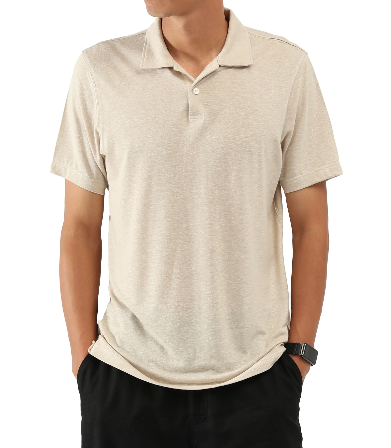 Men's Linen Polo Shirts Short Sleeve V Neck Summer