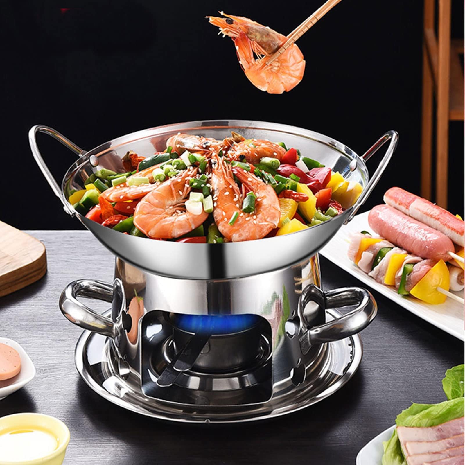 Fondue Chinoise Mini, Multifonctionnel éPais Appareil Fondue Chinoise, Blocs D'Alcool Solide Carburant, FabriquéS En Acier Inoxydable éPais, Puor Camping Et Pique-Nique Usage Domestique (26cm)