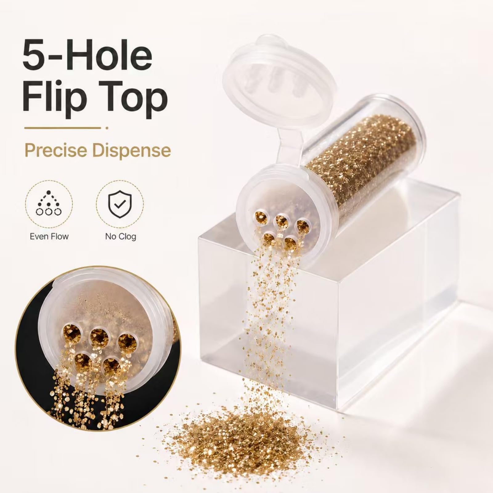 VBK 6 Pièces Saliere Transparent, Mini Pot à Épices avec Bouchon à 5 Trous, Petit Contenant pour Sel Poivre Glitter Paillettes Voyage Camping