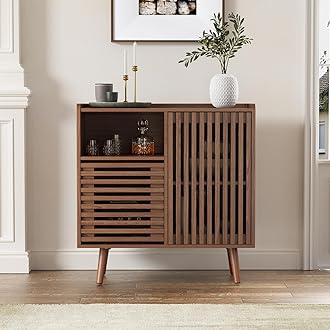 FiveWillowise Storage Cabinet, 31.5" Buffet Cabinet with Storage, Mid-Centery Sideboard Coffee Bar Cabinet with Silding Door for Living/Dining Room, Kitchen, Hallway, Walnut