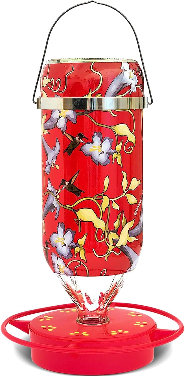 Hummer's Galore Hummingbird Feeder, UV Resistant Hummingbird feeders for Outdoors Hanging, 16 oz, Glass Vine Design
