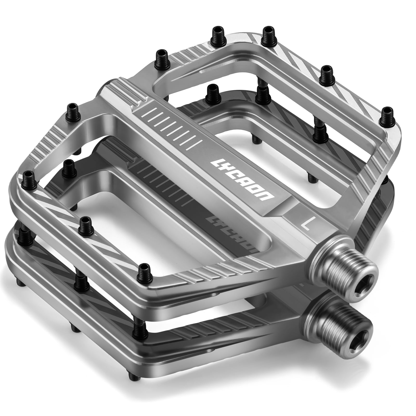 LYCAON Bike Cycling Pedals, CNC Machined Aluminum Alloy Durable Non-Slip Bicycle Pedal, CR-MO & Bearings Pedals for 9/16" Universal Cycling MTB BMX Mountain Road Bike Pedals (Titanium Grey)
